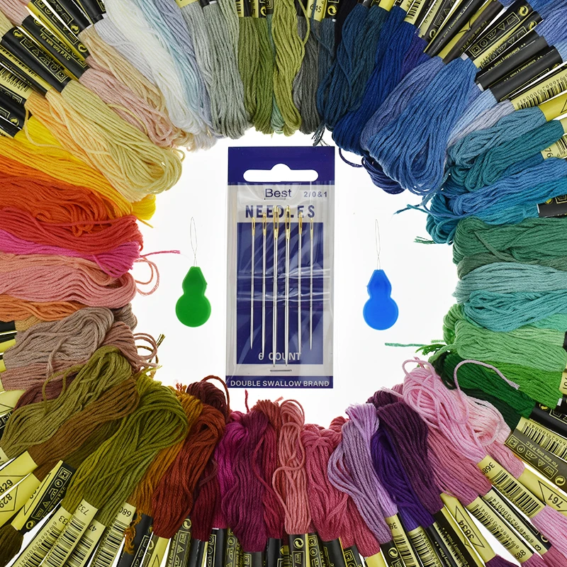 100 шт случайный цвет вышивка нитки для вышивки крестом с 6 Швейные иглы женщин