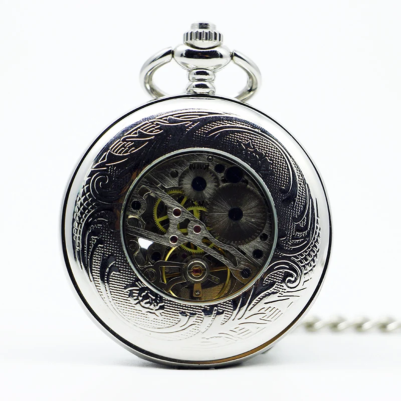 Gentleman Silver Eagle Skull Handmade Mechanical Pocket Watch Vintage Pendant Necklace Bracelet Steampunk Clock Gift