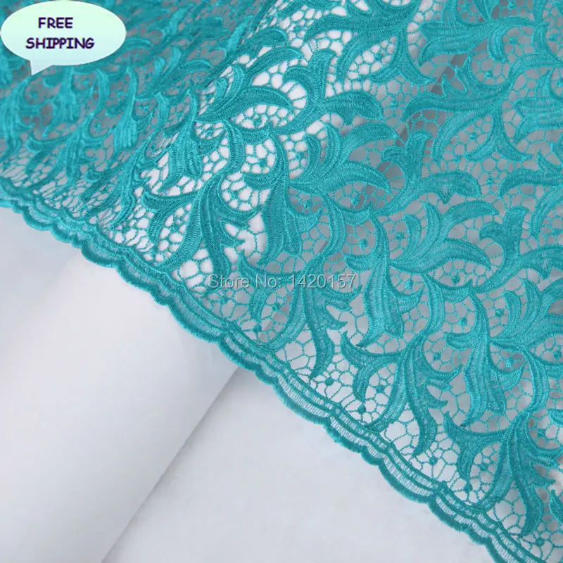 5 Yards/Lot African Green French Lace Teal Water Soluble lace fabric Polyester Materials Fabric for Wedding Dress | Дом и сад