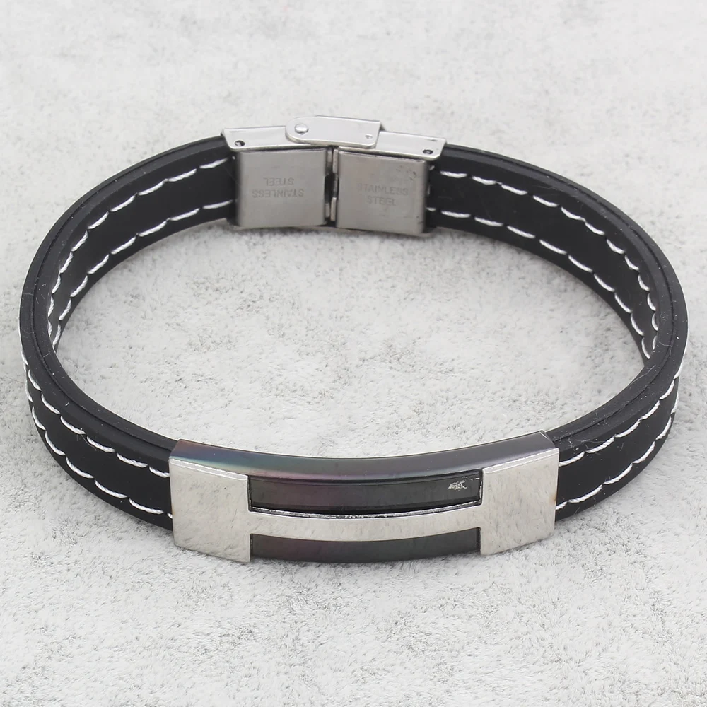 Оптовые ювелирные изделия из силиконовой резины Для мужчин Braclet Нержавеющая сталь черный браслет Мода Браслеты Прохладный Для мужчин ювелирные изделия