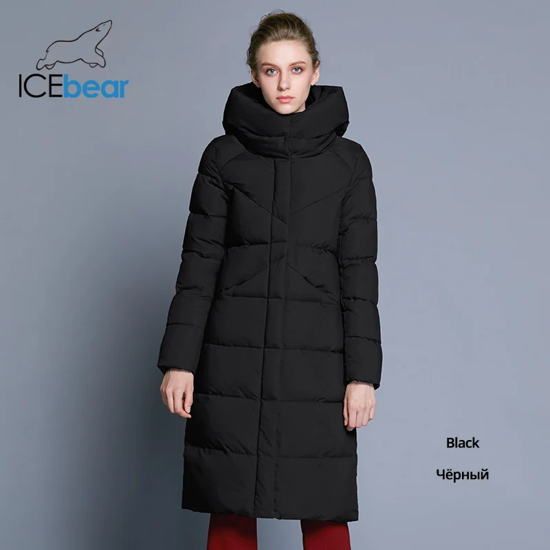 G901 black ICEbear Новинка высококачественная женская зимняя теплая куртка простой манжет дизайна ветрозащитная куртка модная фирменная женская куртка длины GWD18150 - Цвет: G901 black