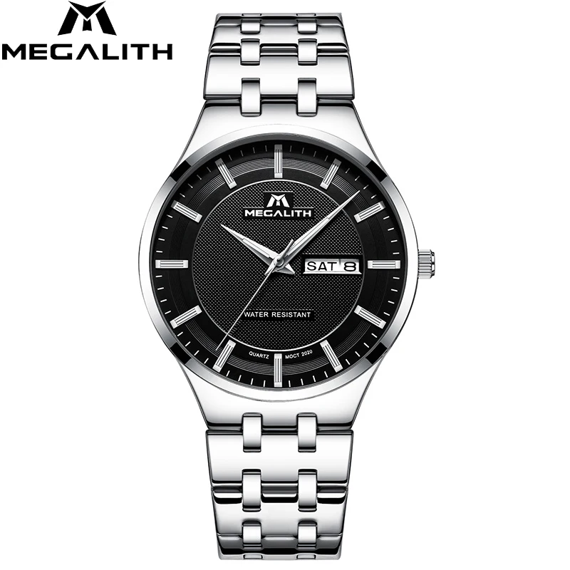 MEGALITH Ultra Thin Men's Waterproof Watches Date Analogue Men Business Casual Quartz Steel Wrist Man Clock | Наручные часы