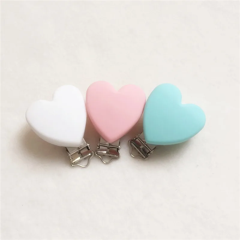 Chengkai 10pcs Silicone Heart Teether Clips Baby Shower Pacifier Dummy Soother Nursing Charm Jewelry Making Holder Clips