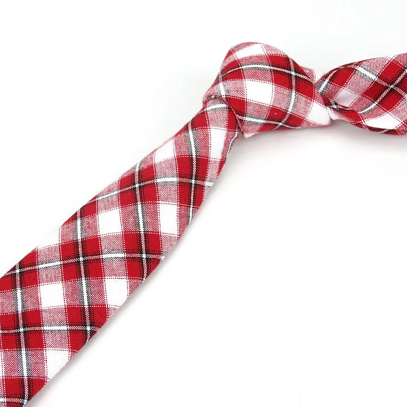 

2018 Brand New Men's Vintage Cotton Plaid Narrow Neck Ties For Man Red Check Wedding Dress Suits Slim Necktie Classic Skinny tie