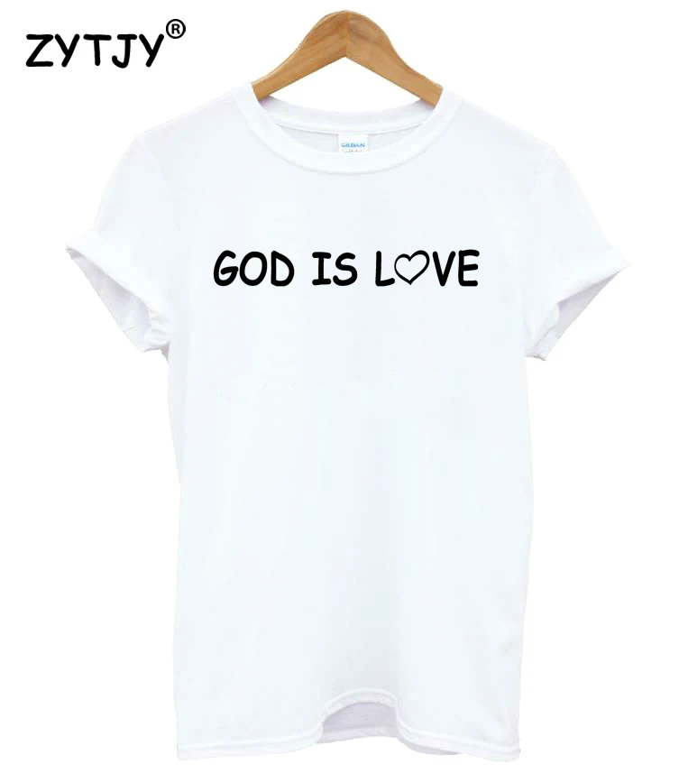 Бог Любовь сердца и буквы принт Для женщин футболка хлопковая забавная для Леди