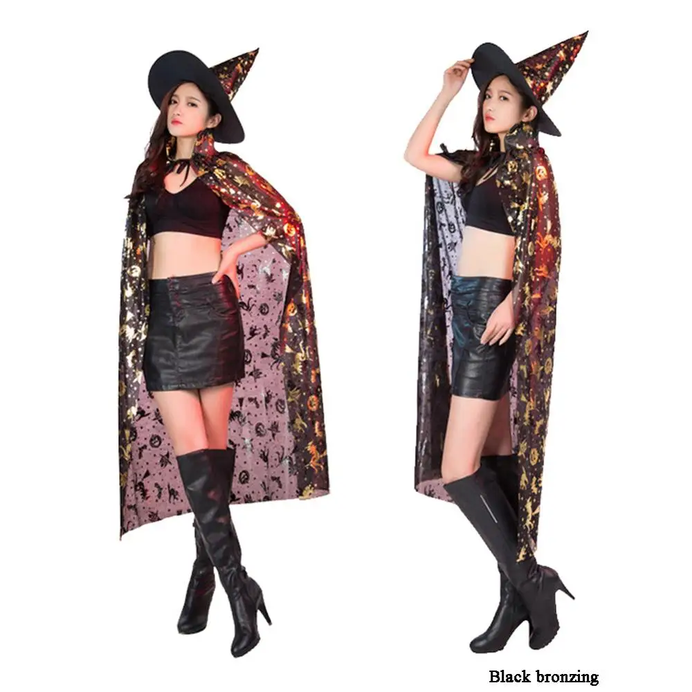 Free Shipping Halloween cloak children's Adult performance costumes COS Witch Ghost Black Bronzing Costumes Cloak |