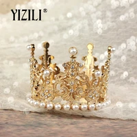 yizili new girls small size pearl tiara crystal flower crown tiaras party mini tiara wedding hair accessories jewelry c052
