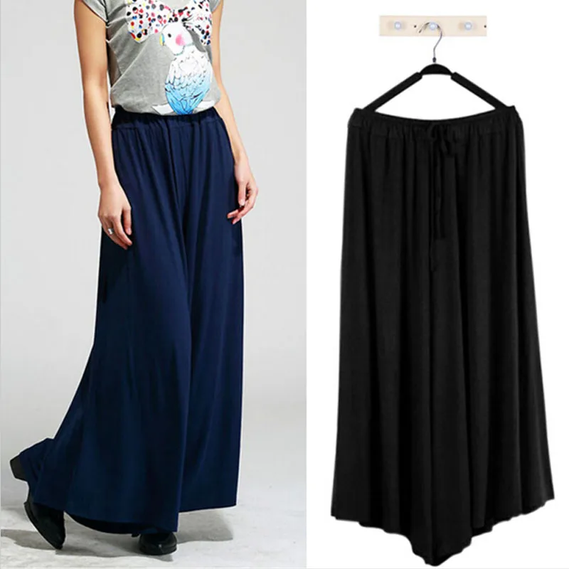 Женские летние широкие брюки однотонные свободные из модала больших размеров с