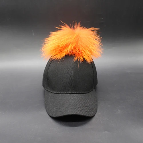 Меховая мужская шапка с помпоном, Кепка в стиле хип-хоп, бейсболка Snapback, Женская норковая шапка из меха енота с меховым шариком 15 см - Цвет: orange