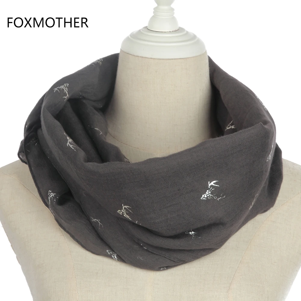 FOXMOTHER модный темно-серый бронзированный Серебряный Олень голова оленя длинный шарф шали для женщин Рождество