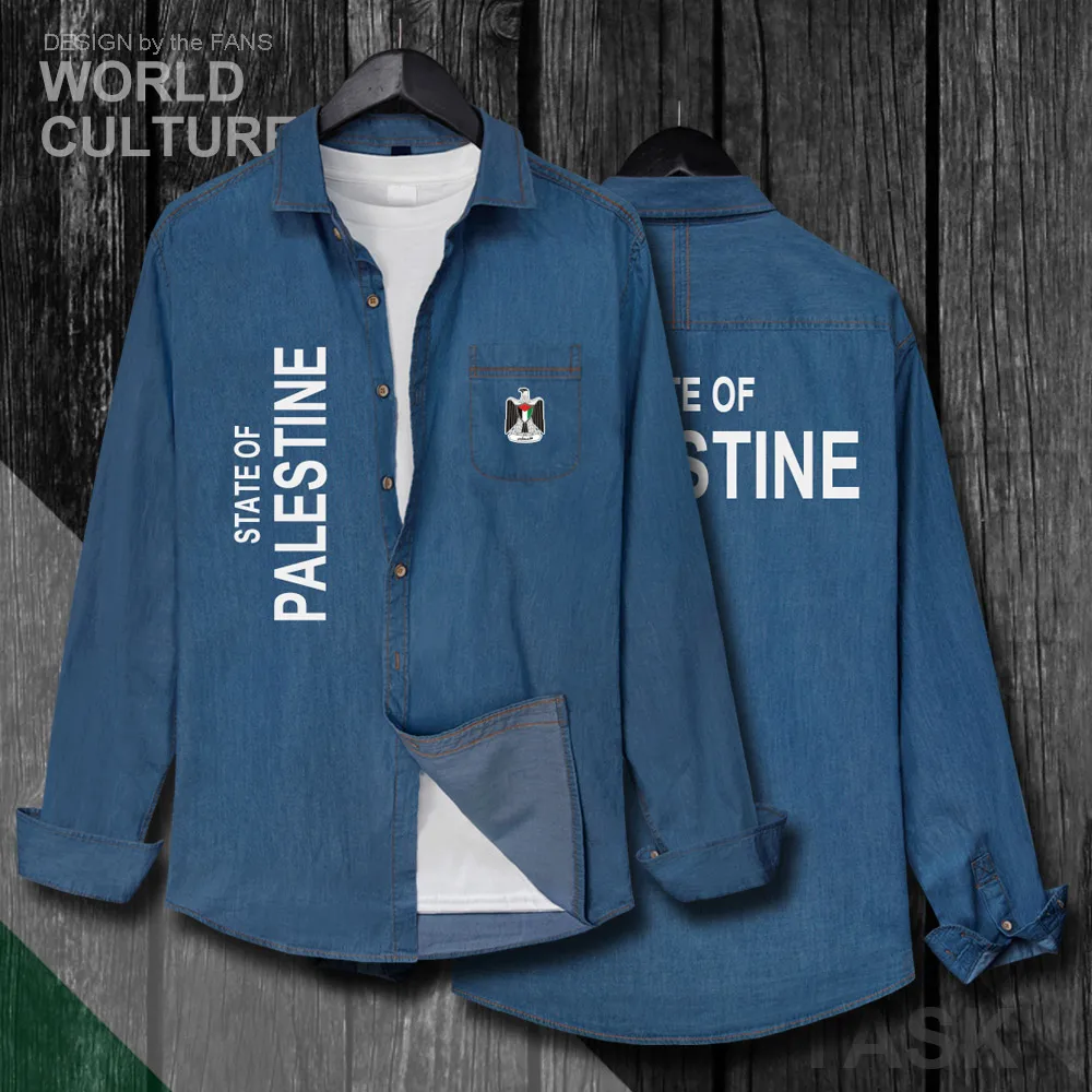 

Мужская джинсовая рубашка State of Palestine, хлопковая ковбойская куртка с отложным воротником и длинными рукавами, весна-осень, 20