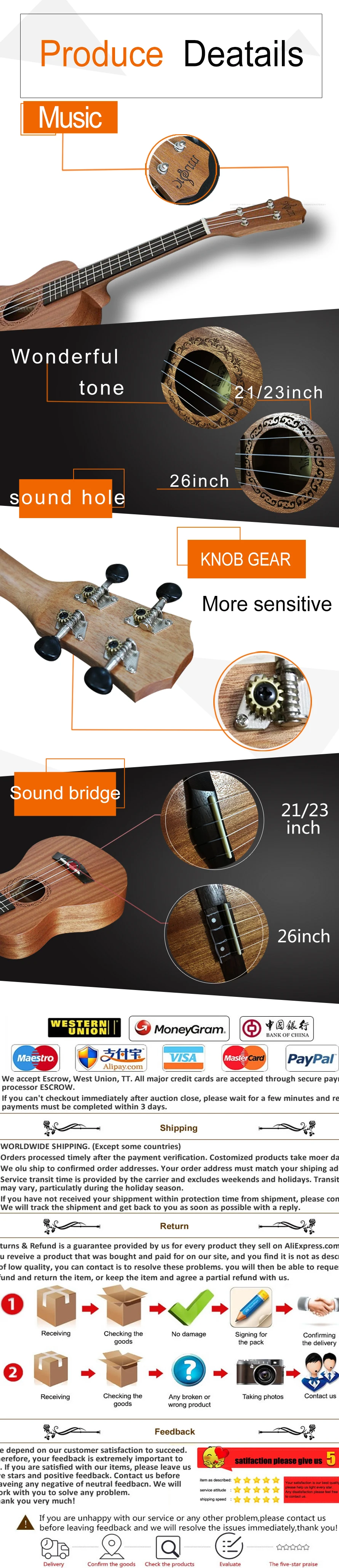 SevenAngel Гавайская гитара Сопрано тенор Ukelele мини Гавайская Акустическая гитара электрическая Гавайская гитара