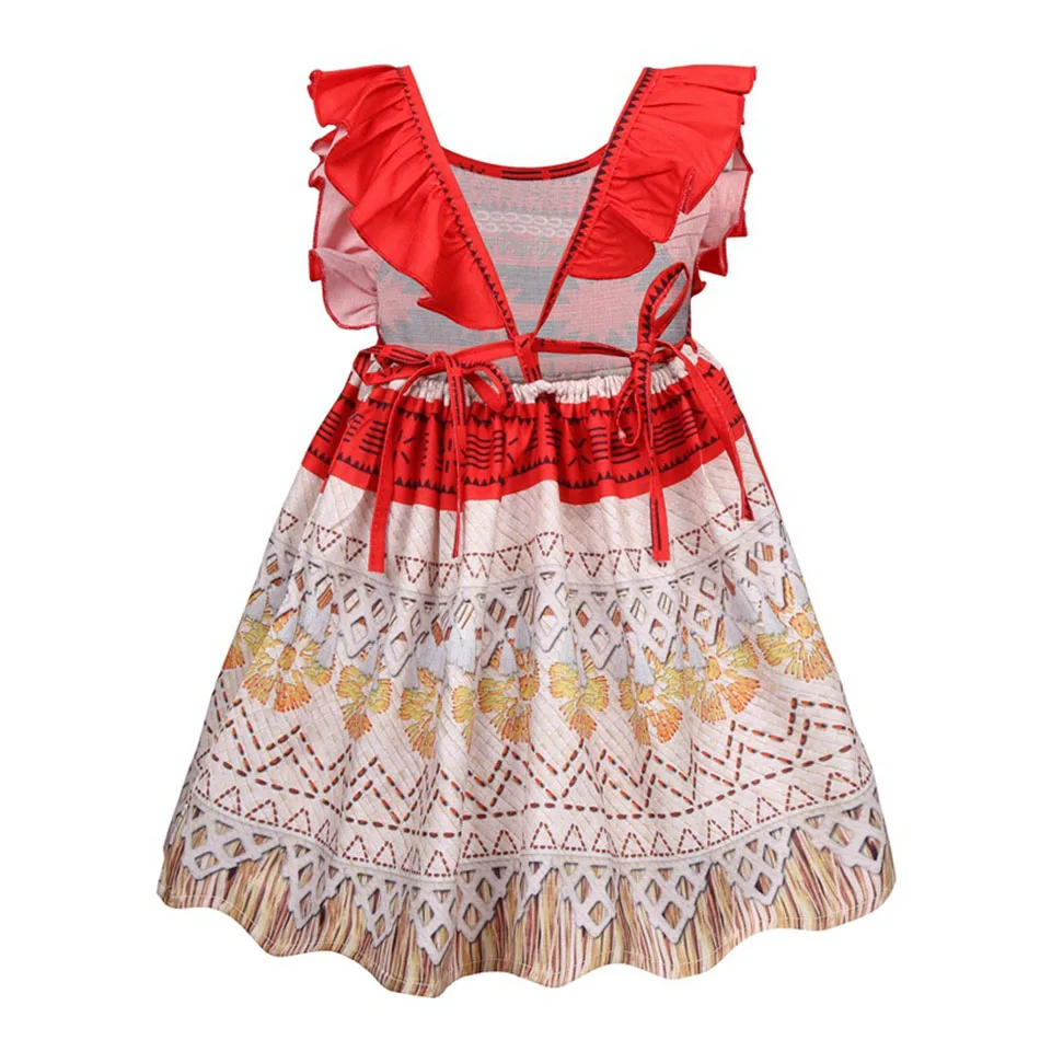 PaMaBa Girls Moana Casual Dress Summer Child Fashion Backless Frocks Above Knee Beach Princess Vaiana Clothing with Necklace Wig | Детская