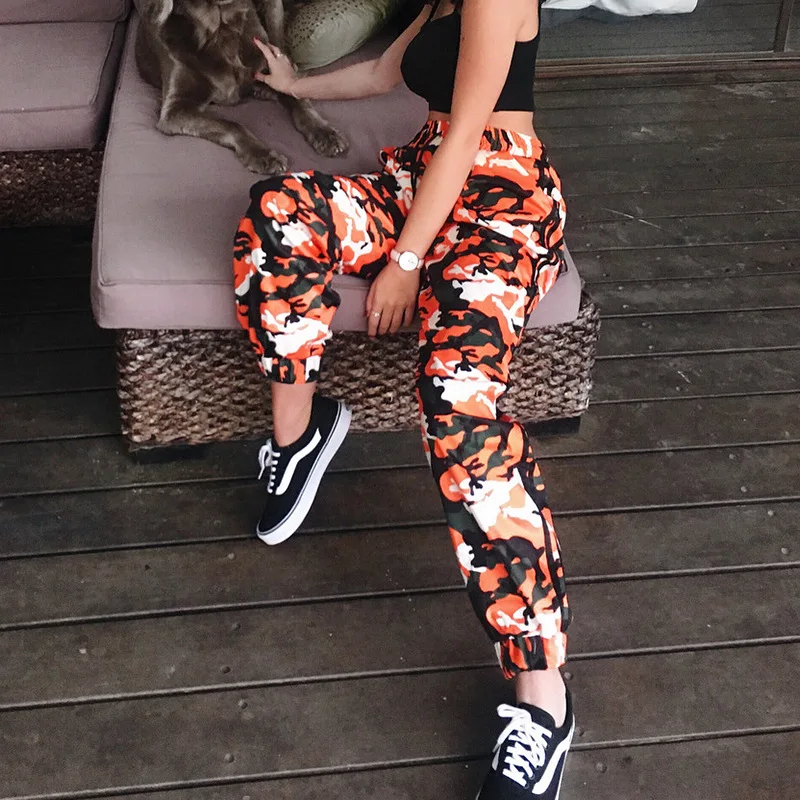 

new fashion Camouflage Pants Womens Camo Cargo Sweat Pants High Waist Elastic Trousers Casual Baggy Joggers Print Pockets