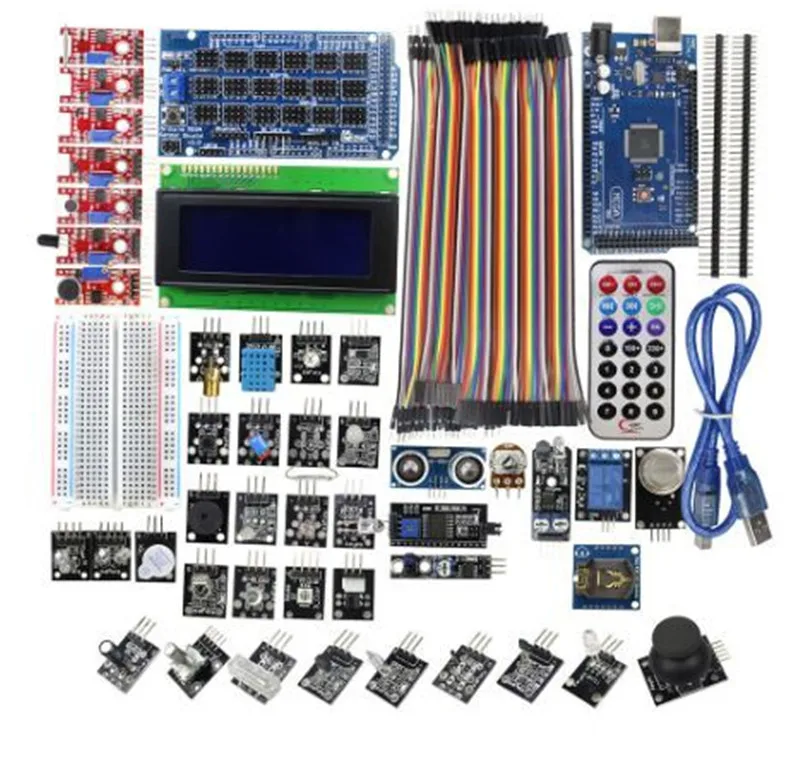 Мега 2560 R3 Starter Kit с 40 Сенсор модуль Serial I2C 20*4 ЖК дисплей Дисплей газа детектор звука