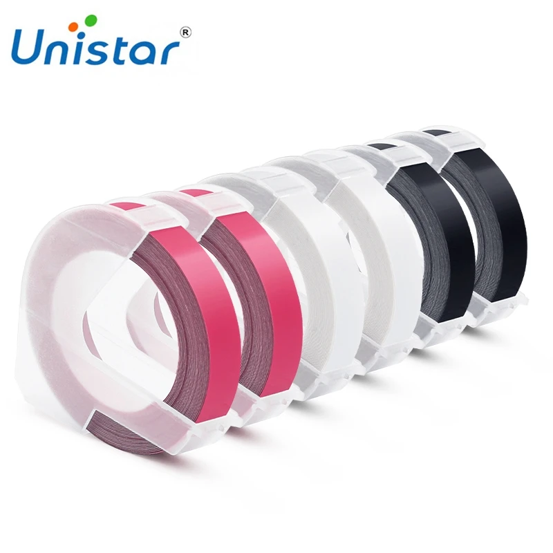 

Unistar 6 rolls Compabile for Dymo 3D Label Tapes Embossing Labels Plastic Ribbons 9mmx3m Combo Set Black Clear Pink EmbossTape