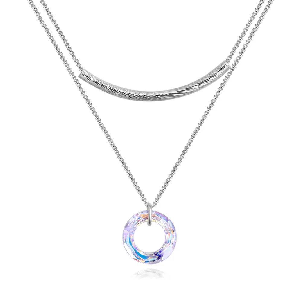 

ANNGILL Crystals From Swarovski Gold Color Double Layers Choker Chain Necklace For Women Round Pendant Necklace 2018 New Gift