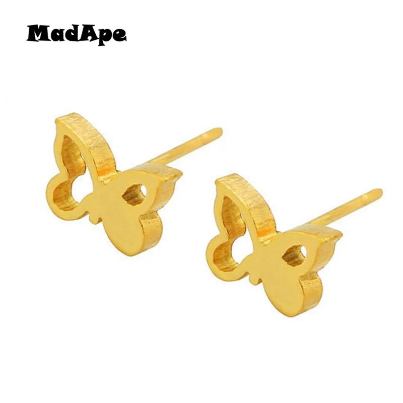 MadApe Cute Gold Color Butterfly Earrings Never Fade Stainless Steel Women Stud |