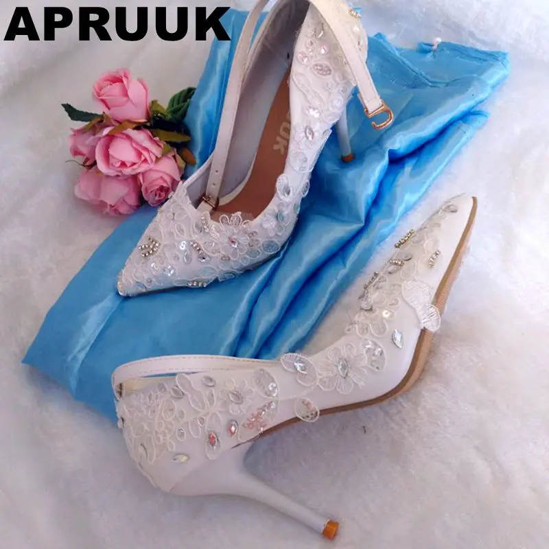 

9CM super high heels wedding pumps shoes women shiny blingbling silver crystal rhinestones lace wedding party shoes womens