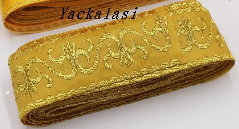 YACKALASI, 6 ярдов/партия, косплей, лента, кружево, Золотая лента, кружево, железо, костюм с тесьмой, пояс, отделка, металлическая вышивка, аппликация, ширина 5 см - Цвет: Gold 5CM Wide