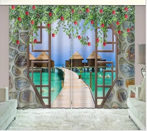 3D curtain Печать холст Современная 3d плотные Шторы Гостиная отель Спальня балкон вид на море 3D занавески для окон Rideaux Cortinas наволочка - Цвет: 3D curtain