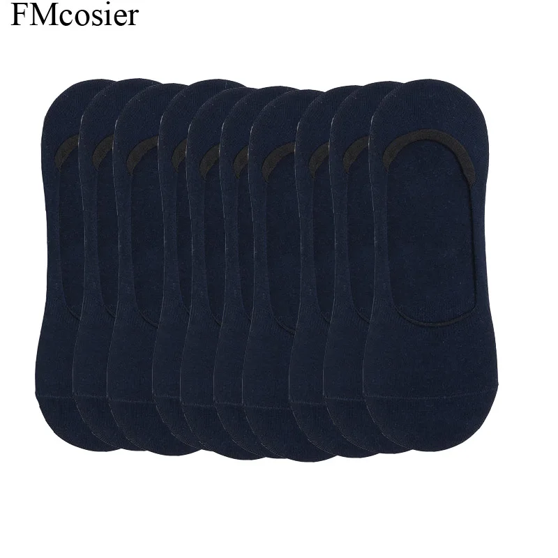 Navy Blue 10 пар, летние хлопковые мужские невидимые носки, белые, черные кальцитовые носки, Calcetines Hombre Divertido, большие размеры 46, 47, 45, 44 - Цвет: Navy Blue