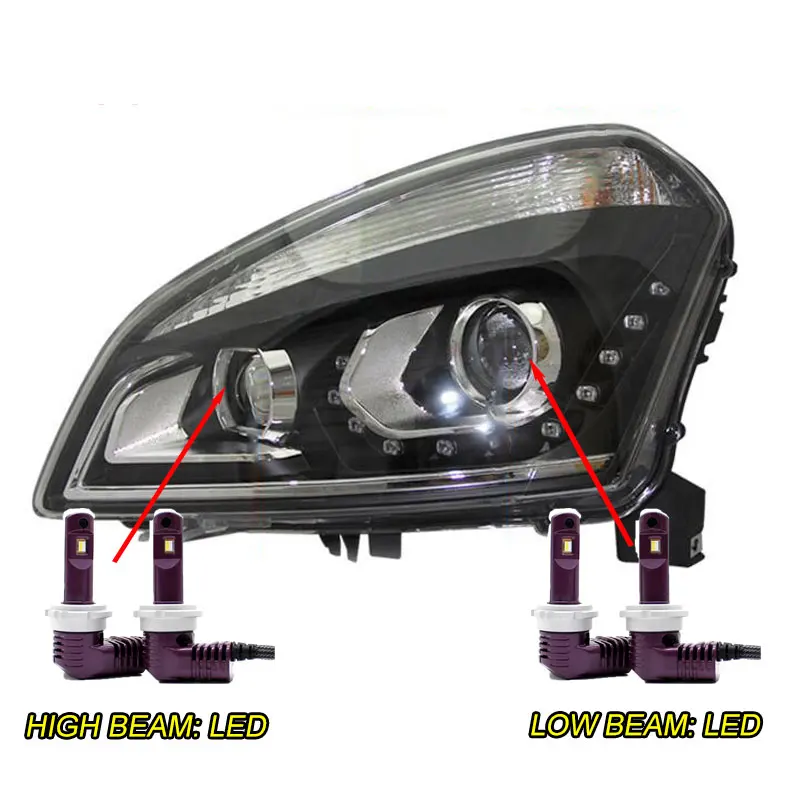 LED Автомобильный Стильный чехол на голову для Nissan Qashqai фары 2008- светодиодный Qashqai фары DRL линзы двойной луч Биксенон HID - Цвет: LED