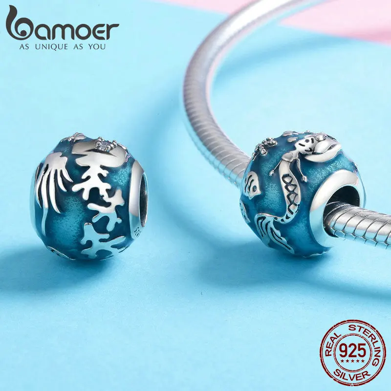BAMOER, 925 пробы, серебро, Русалка, отсутствует, эмалированная рыба, океан, шарм, бусины, подходит для браслета, браслеты, изготовление ювелирных изделий SCC819