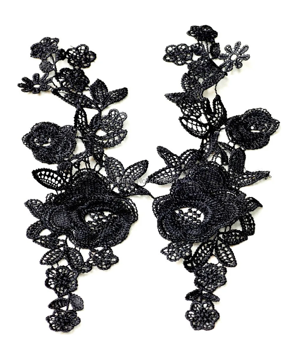1 пара черный цветок венецианская ткань аппликация вышитая кружевная отделка