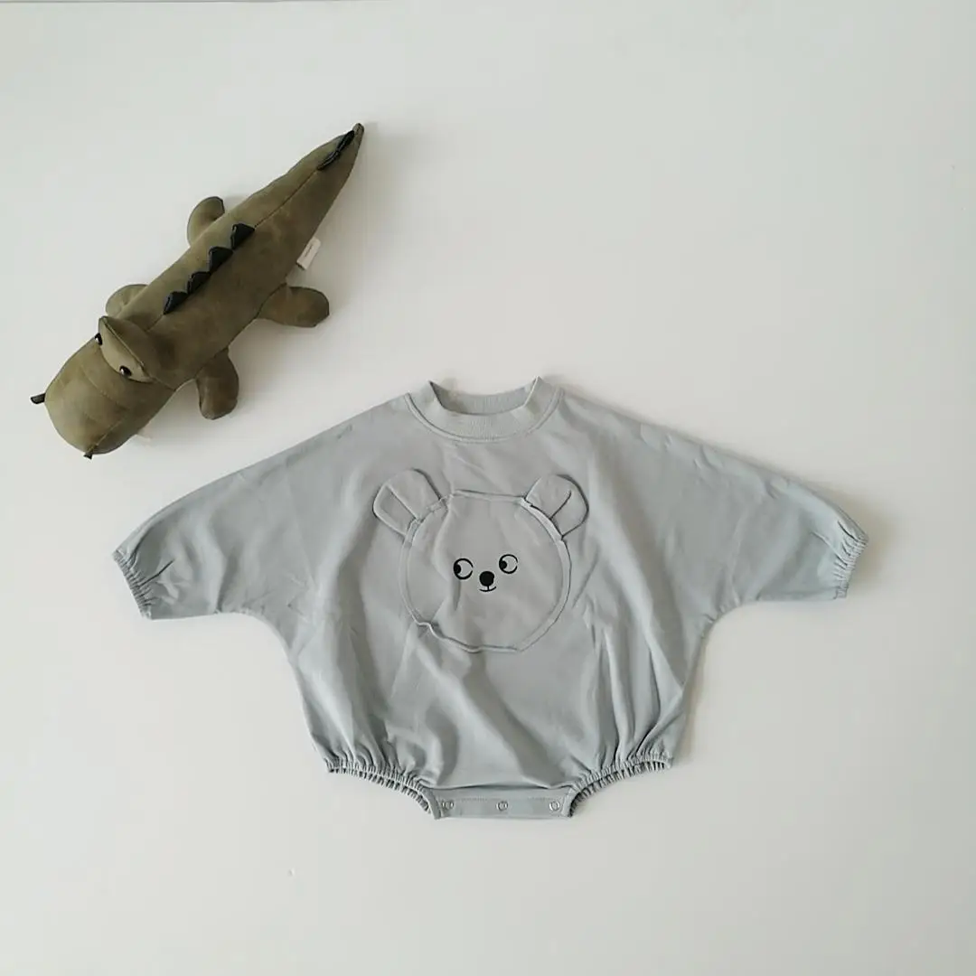 gray blue Детские боди в Корейском стиле с мультяшным медведем на пуговицах, новые модные весенние боди с рукавами «летучая мышь» - Цвет: gray blue