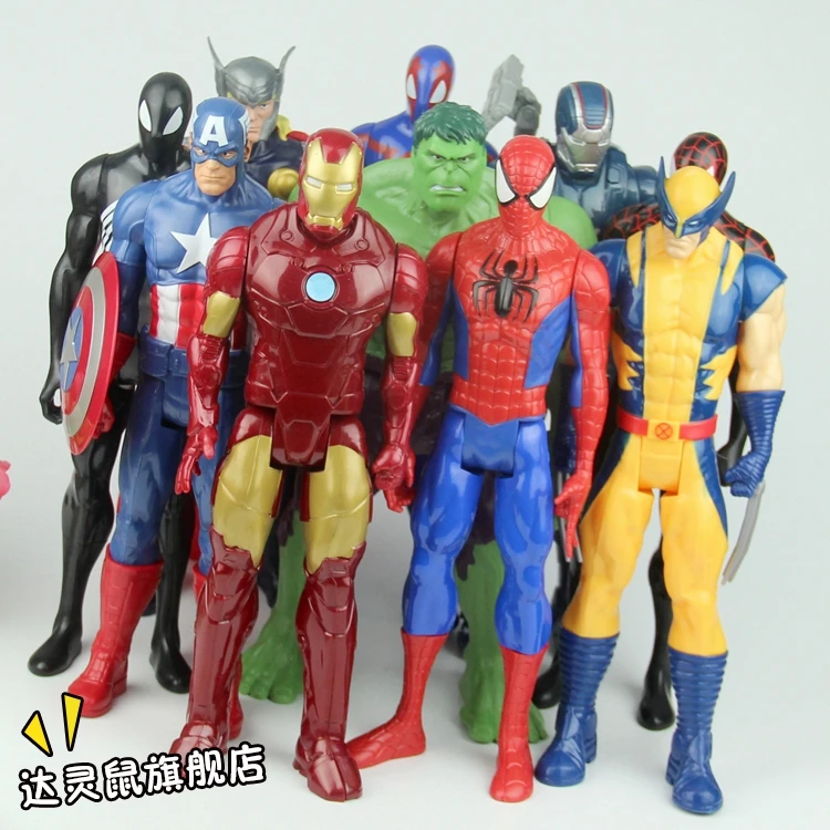 Мстители 30 см Marvel ПВХ Фигурки Человек-паук Фигурки, детские игрушки Халк Капитан Америка Супермен Бэтмен