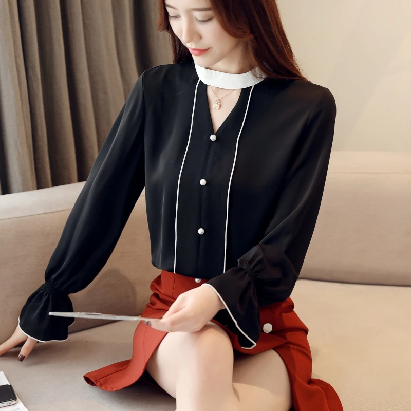 Новинка 2018 осенняя модная женская блузка одежда для работы шифоновая рубашка в