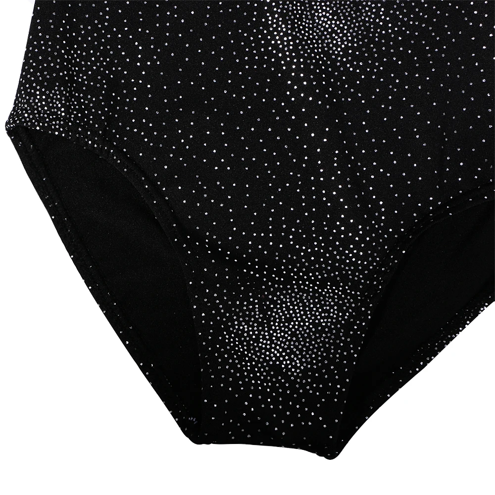 Черное гимнастическое трико для девочек сетчатая танцевальная одежда с длинным