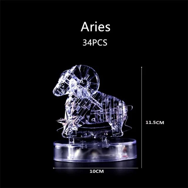 Aries 3D кристаллическая головоломка 12 созвездий пазл гороскоп головоломка с светодиодный свет DIY элегантный подарочный игрушки для детей и взрослых - Цвет: Aries