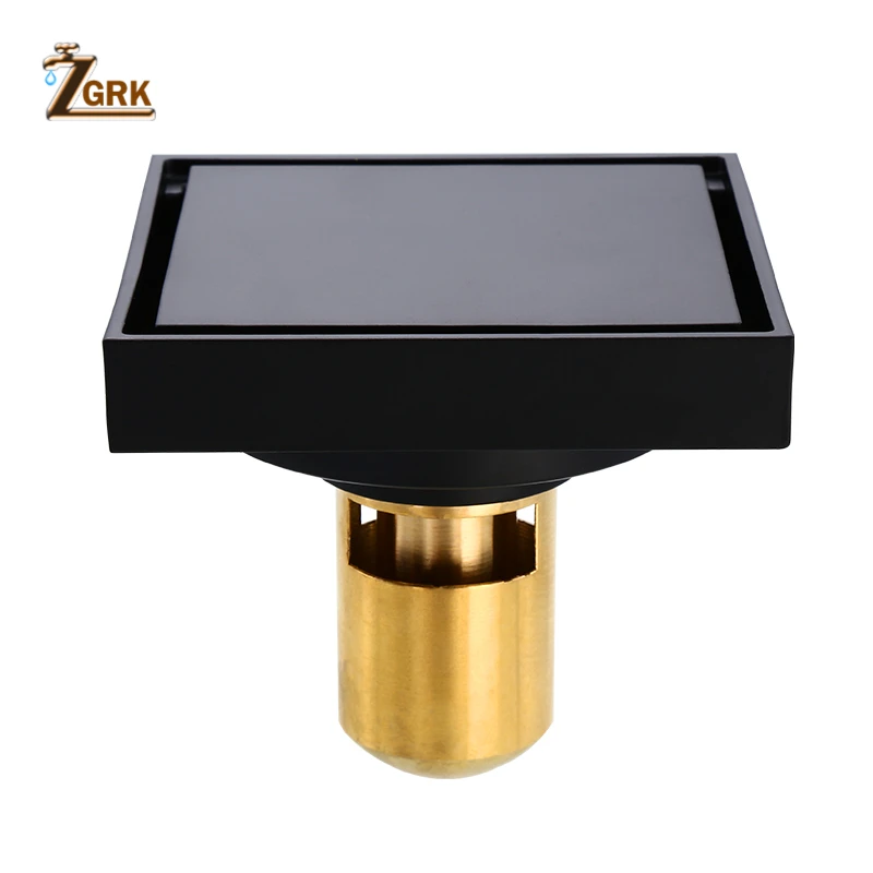 zgrk black brass floor drain deodorant 100x100mm square anti odor linear shower drain bathroom balcony shower drain hair catcher free global shipping