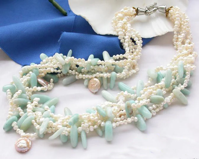 Comprar Perfecto De Jewellery.7rows 22 Pulgadas 4-14mm Barroco Blanco Moneda Cultivadas De Agua Dulce Perla Jasperes Collar Nuevo Envío Gratis