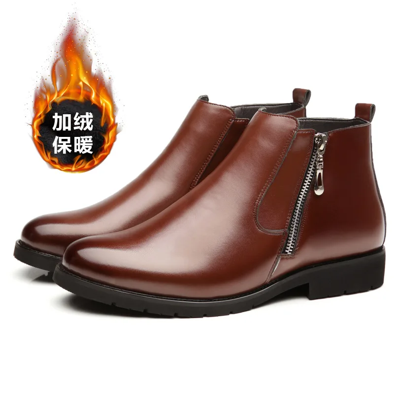 Ботинки Челси мужские зимние однотонные с острым носком низкие повседневные