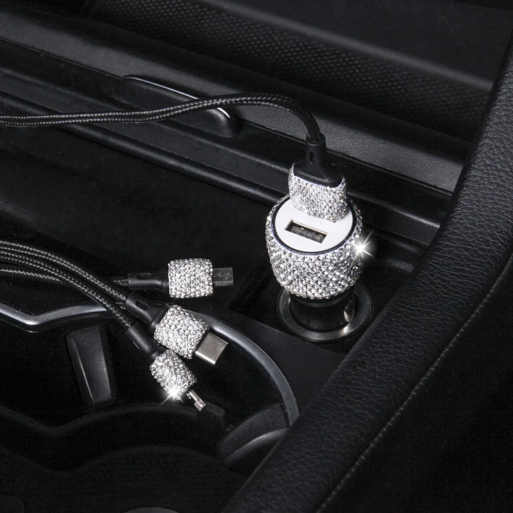 Модное Автомобильное зарядное устройство со стразами двойной USB-адаптер для