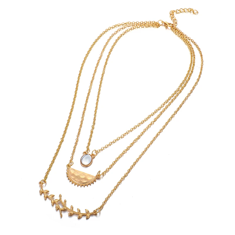 Docona Boho Ретро металлическая золотая цепочка лист кристалл круглый многослойный