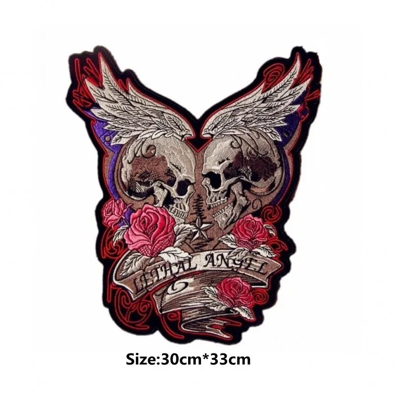 

Rose Skull Motorcycle Embroidered Iron on Patches for Clothing DIY Patches For Jackets