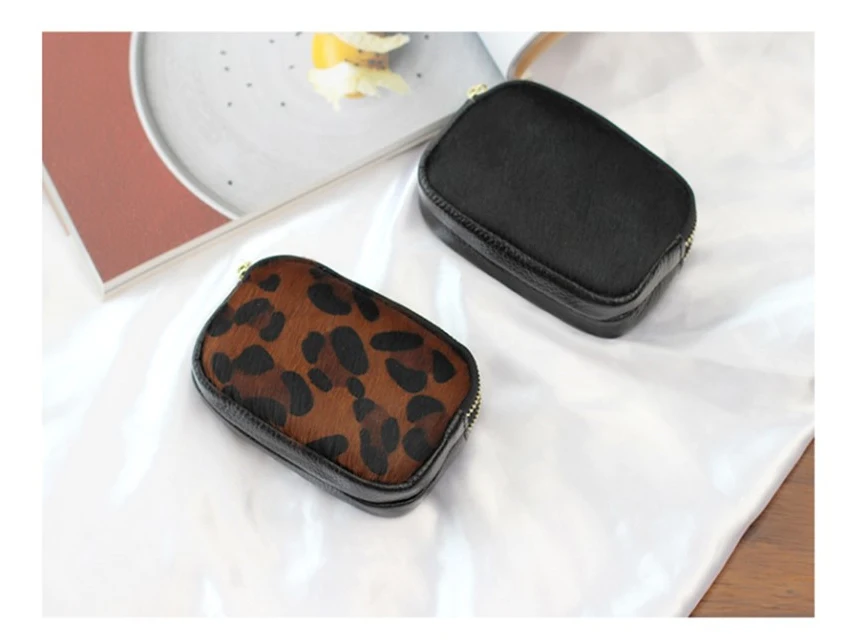 Женский кошелек для монет пояса из натуральной кожи Leopard конский волос для женщин кошелек небольшой молнии обувь для девочек кошельки монет Новые