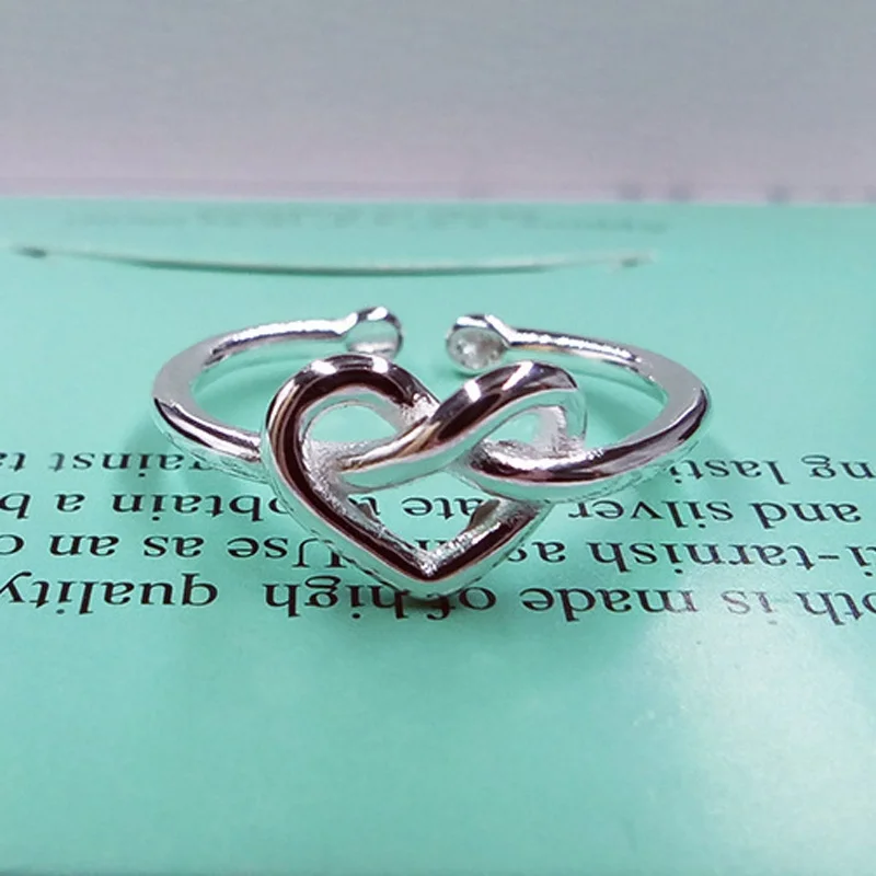 Женское кольцо с сердечком Infinity Knot классическое из стерлингового серебра 925