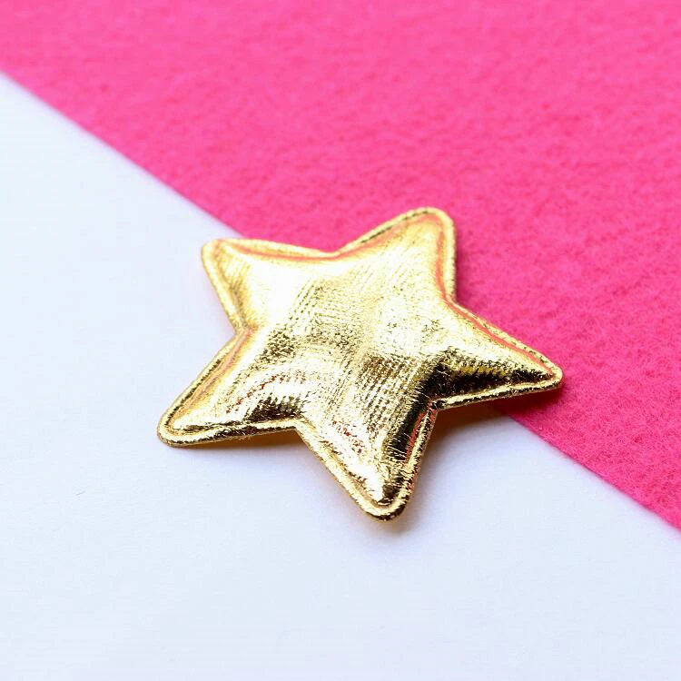 

100pcs/lot Gold Star Felt Pentagram Satin Patch W/ Padded Felt Fabric Glitter DIY Craft Free Shipping