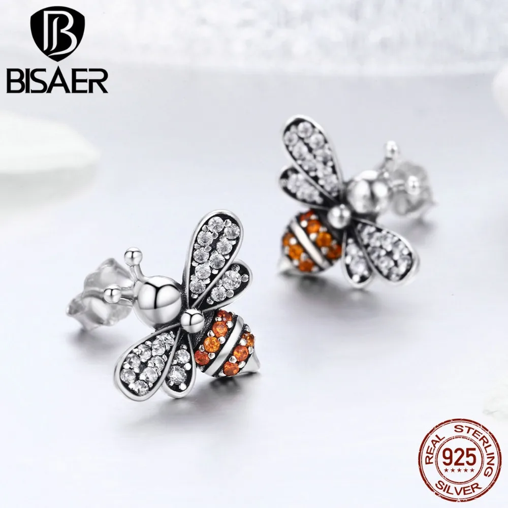 BISAER, горячая распродажа, 925 пробы, серебро, AAA, CZ, занятые пчелы, насекомые, серьги-гвоздики для женщин, роскошные ювелирные изделия из серебра, Brincos GXE344