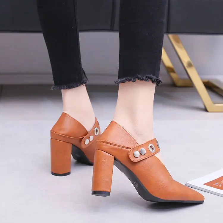 Женские туфли с острым носком Zapatos повседневные лодочки на высоком массивном