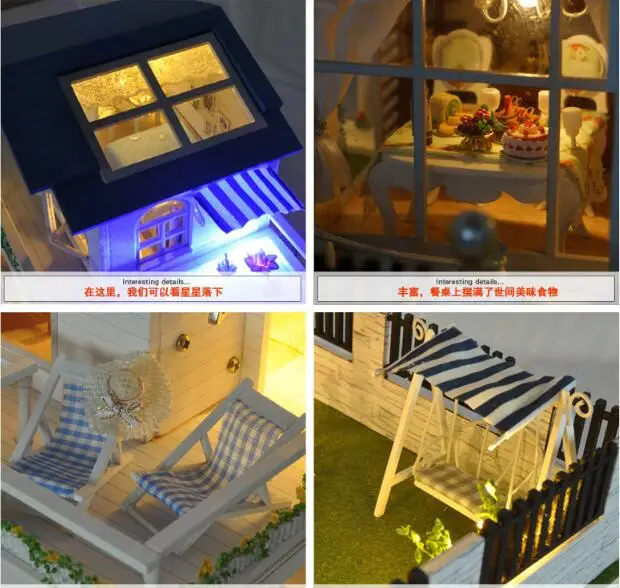 

Assembling DIY Miniature Model Kit Wooden Doll House Romantic Provence House Toy with Furnitures & Convertible Gift for Girl