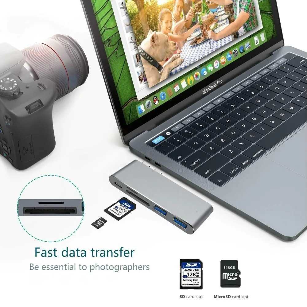 Usb-концентратор C двойной адаптер Leadzoe Type с 1 зарядным портом и разъемом SD/Micro SD/TF