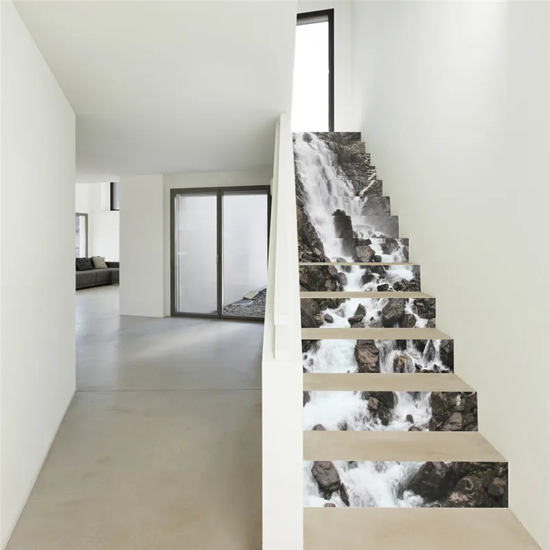

ECO-friendly PVC DIY Landscape wall stickers waterfall pattern stairway sticker bedroom living room wall background decoration