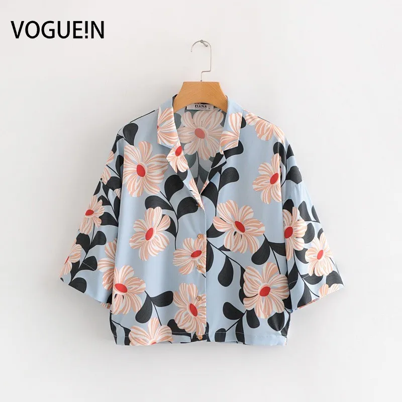 VOGUEIN Новая женская летняя большая свободная короткая блузка с цветочным принтом