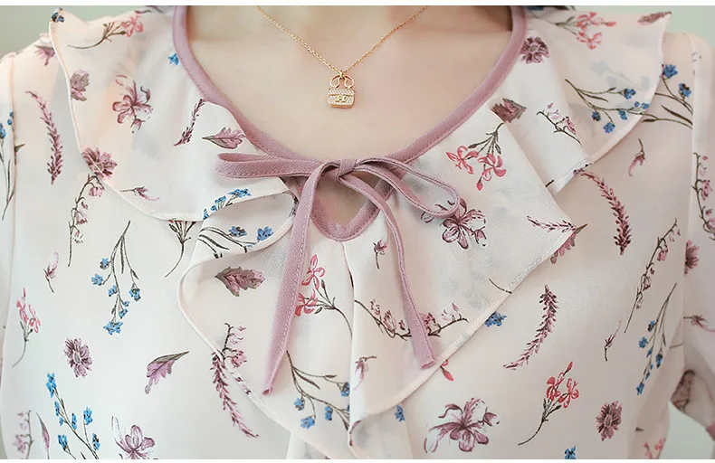 2018 New short sleeve summer women blouses fashion print chiffon blouse shirt bow V collar clothing blusas 0049 30 |